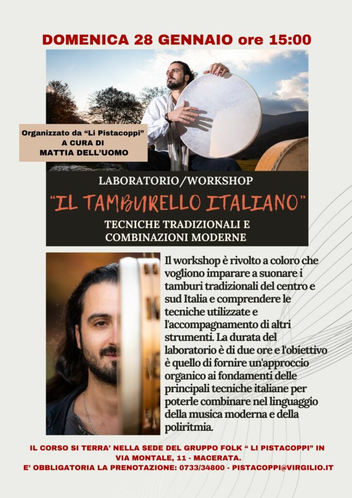 Locandina Workshop 'il tamburello italiano' - Li Pistacoppi